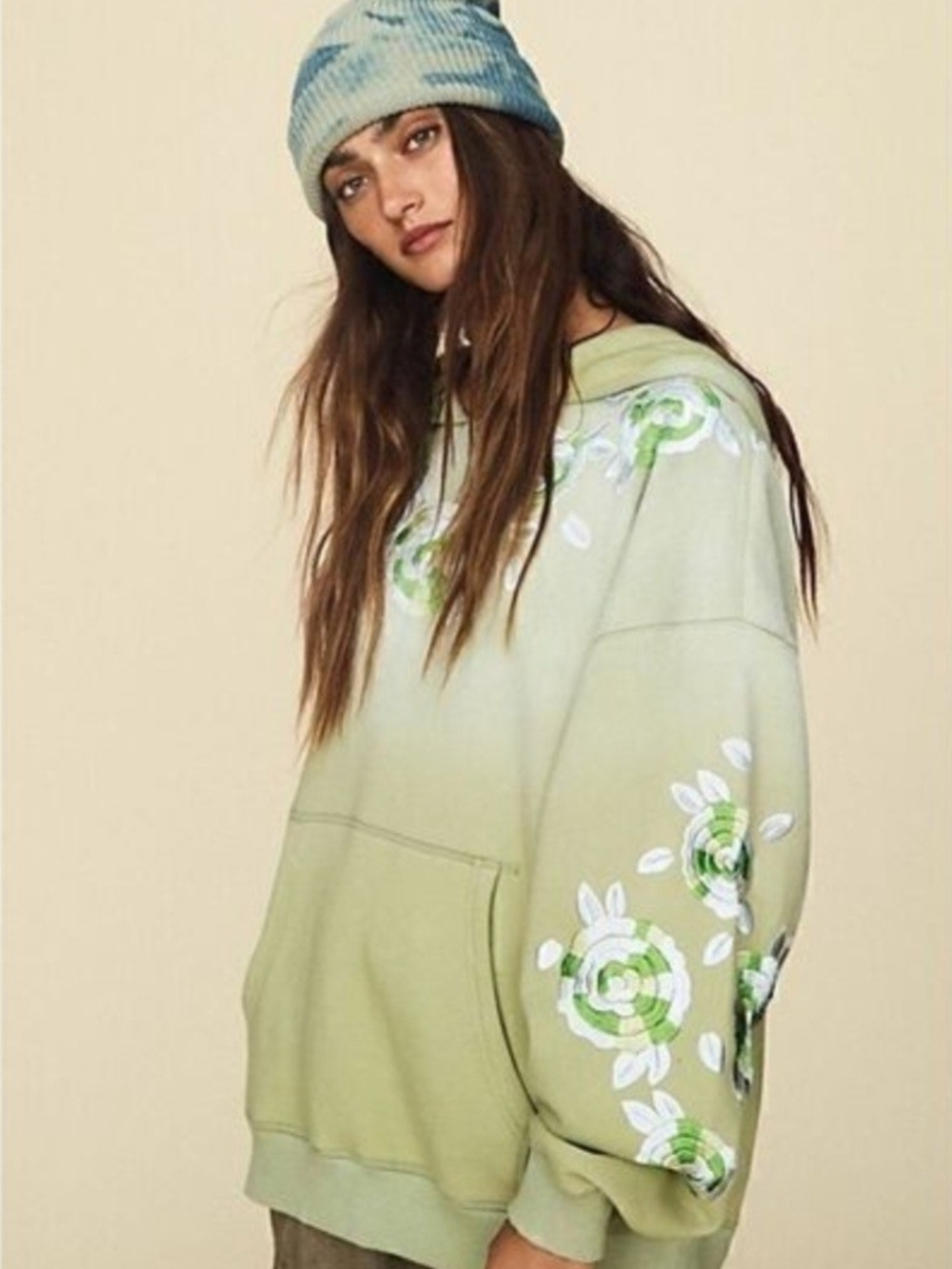 We The Free Made Floral Embroidered Hoodie XS Oversized Boho Sweatshirt FP